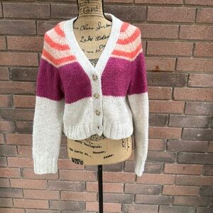 American Eagle Outfitters Cardigan Sweater in Pink, Cream, and Orange Size M